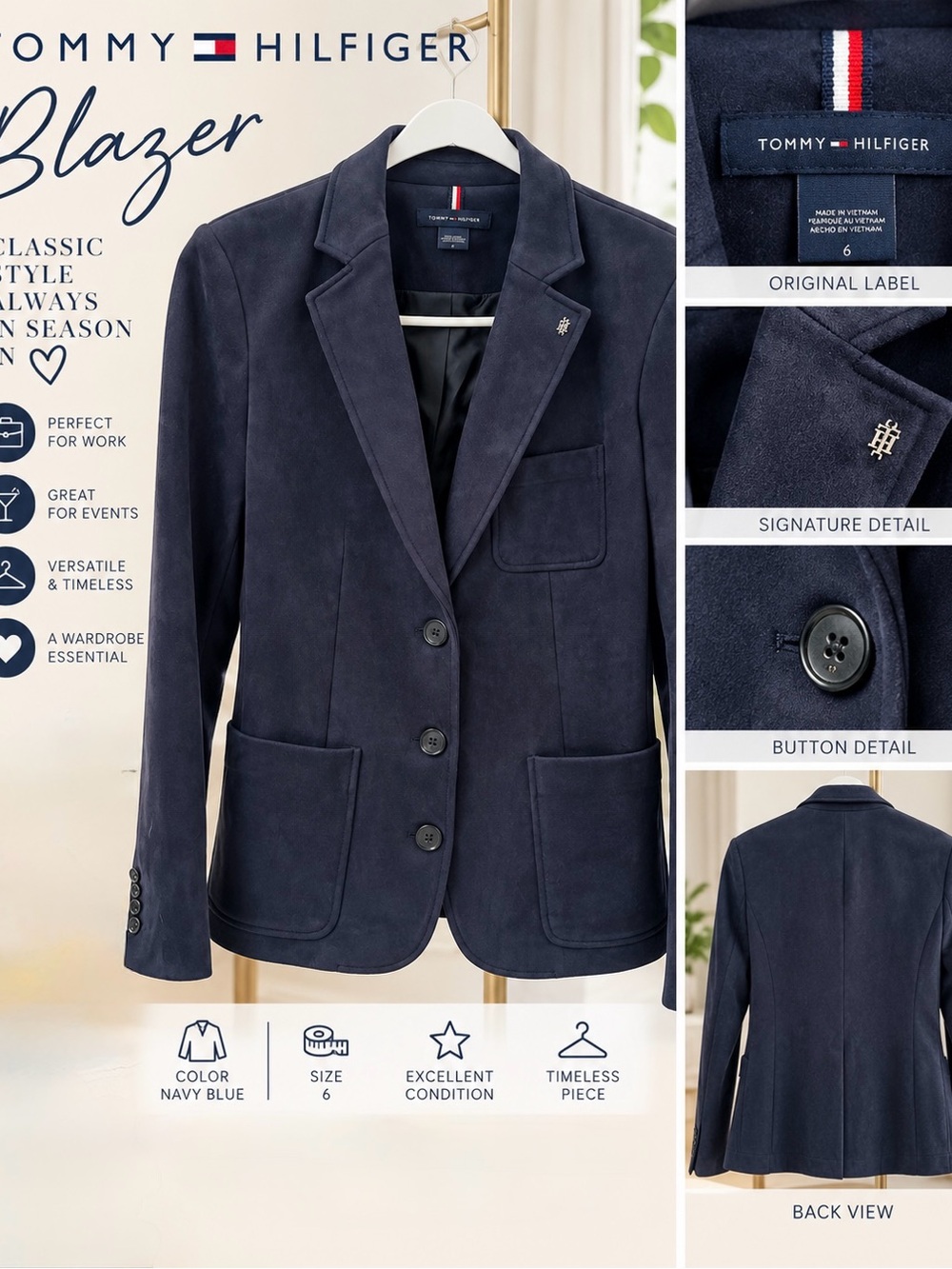 Tommy Hilfiger Navy Blue Blazer – Size 6